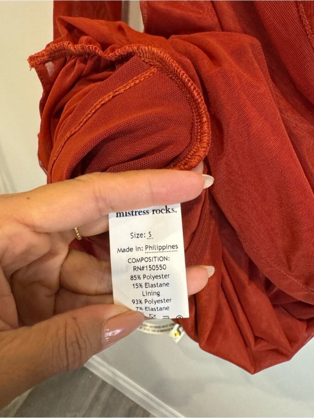 Mistress Rocks Rust Red Ruched Off Shoulder Mini Dress Size Small 0746 - Picture 11 of 13